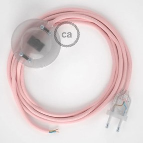 Cabo para candeeiro de chão, RM16 Rosa Bebé Seda Artificial 3 m.  Escolha a cor da ficha e do interruptor. - Transparente