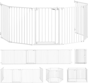 PawHut Parque para Cães Dobrável com 6 Painéis Porta com Fecho Duplo Barreira de Segurança para Escada Corredor Branco | Aosom Portugal