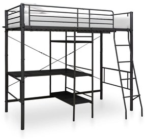 vidaXL Beliche com secretária 90x200 cm metal preto