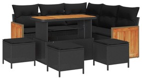 vidaXL Conjunto de Sofá de Jardim 8 pcs Preto vime PE