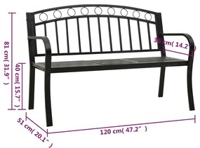 Banco de jardim com mesa 120 cm aço preto