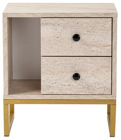 Mesa de Cabeceira "Glimmer" – Travertine e Dourado, 45,2x29,5x50 cm, D