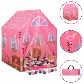 Tenda de brincar infantil com 250 bolas 69x94x104 cm rosa