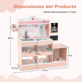 Hospital de brincar infantil com 24 acessórios Relógio Torneira Lavatório Monitor ECG para crianças a partir dos 3 anos 97 x 30,5 x 88 cm Rosa