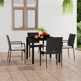vidaXL Cadeiras de jardim com almofadões 4 pcs vime PE preto