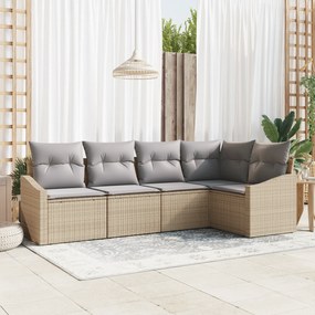 conjunto de jantar de jardim 5 peças com almofadas bege em rattan sint