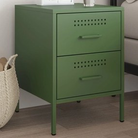 vidaXL Mesa de cabeceira 36x39x50,5 cm aço verde azeitona
