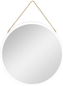 HOMCOM Espelho Decorativo de Parede 30x30cm Espelho Redondo de Metal com Corda de Canhâmo Estilo Moderno Branco