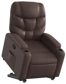 Poltrona reclinável elevatória couro artificial castanho
