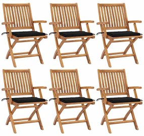 Cadeiras de jardim dobráveis c/ almofadões 6 pcs teca maciça