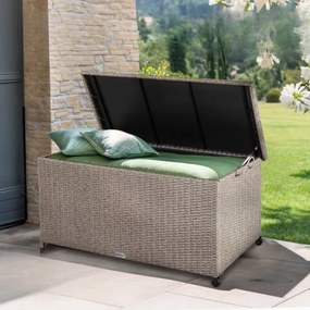 Caixa exterior para almofadas em Polyrattan 117x53x60cm Rodas Creme