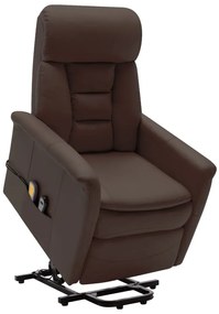 vidaXL Poltrona de massagens elevatória couro artificial castanho