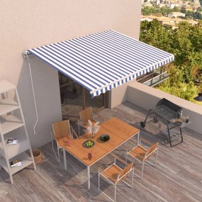 vidaXL Toldo retrátil automático 400x350 cm azul e branco