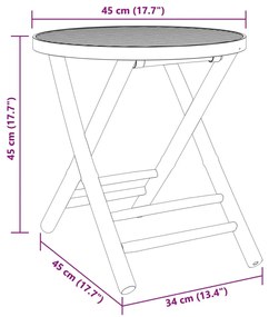 Mesa de jardim dobrável Ø45x45 cm bambu