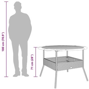 Mesa de jardim com tampo de acácia Ø110x71 cm vime PE preto