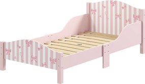 Cama de Criança com Laços, 146 x 76,5 x 54,5 cm (COLCHÃO NÃO INCLUIDO), Barreira de Segurança Elevada, Rosa