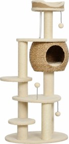 PawHut Arranhador Grande 132 cm de altura Arranhador para Gatos com Toca de Junco Postes de Sisal Cama 3 Bolinhas Fita Anti-capotamento 1-2 Gatos até 6kg | Aosom Portugal