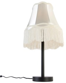 Candeeiro de mesa clássico preto com abajur avó creme 30 cm - Simplo Clássico / Antigo
