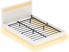 Cama de casal 140 x 200 cm (COLCHÃO NÃO INCLUIDO) com luzes led e com efeito suspenso Branca