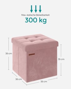 Banco com espaço de arrumação 38 x 38 x 38 cm cor-de-rosa pastel