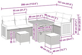 Conjunto de Sofá de Jardim vidaXL 9 Peças com Almofadas Preto Rattan P