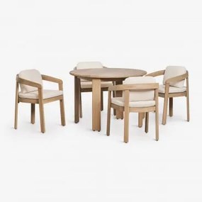 Conjunto De Mesa Redonda Ø110 Cm E 4 Cadeiras De Jardim Em Madeira De Acácia Uleno Marrom Acácia Claro - Sklum