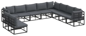 vidaXL Conjunto de Sofá de Jardim com almofada 10 pcs Preto Alumínio