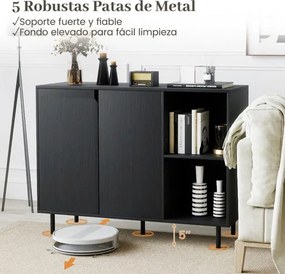 Aparador, Armário moderno para cozinha 106 x 38 x 80 cm com 2 portas e prateleira Preto