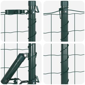Cerca Euro com 13 Postes 0.6x25 m Aço Galvanizado Verde