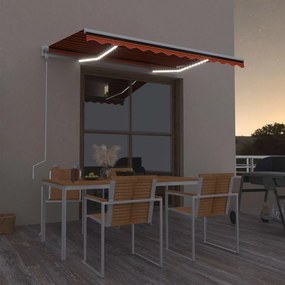 vidaXL Toldo autom. LED e sensor de vento 300x250 cm laranja/castanho