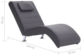 Chaise longue com almofada couro artificial cinzento