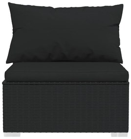 6 pcs conjunto lounge de jardim c/ almofadões vime PE preto
