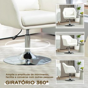 Cadeira de Escritório Giratória 360° Tamborete de Bar Cozinha Cabeleireiro com Encosto Envolvente Altura Ajustável 60x60x79-91 cm Branco