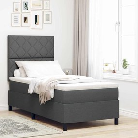 vidaXL Cama Box Spring com Colchão e LED na Cor Cinza Escuro, 90 x 190 cm, Tecido.