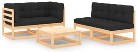5 pcs conjunto lounge de jardim c/ almofadões pinho maciço