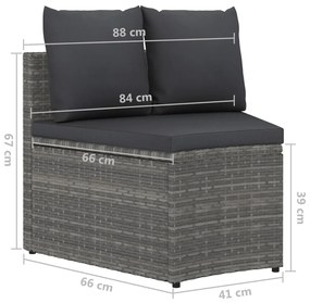 2 pcs conjunto sofás de jardim c/ almofadões vime PE cinzento