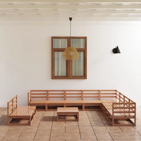 11 pcs conjunto lounge de jardim pinho sólido castanho mel