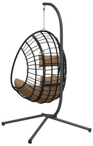 Cadeira em forma de ovo suspensa c/ suporte vime/aço antracite