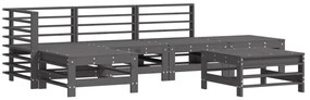 6 pcs conjunto lounge jardim c/ almofadões madeira maciça cinza
