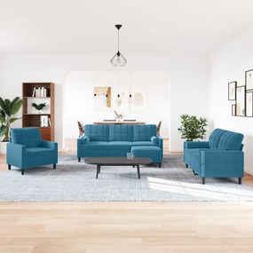 4 pcs conjunto de sofás com almofadões e rolos veludo azul