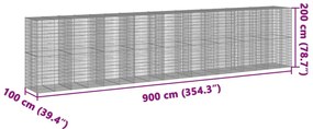 Cesto gabião com cobertura 900x100x200 cm ferro galvanizado