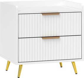 HOMCOM Mesa de cabeceira, mesa de noite com 2 gavetas caneladas, pés de metal dourados, 50 x 40 x 50 cm, branco | Aosom Portugal