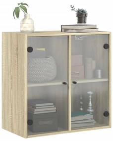 Armário de parede c/ portas vidro 68x37x68,5 cm carvalho sonoma