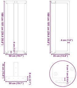 Pés para mesa de bar em forma de T, 2 peças, antracite, 50x35x(100-101