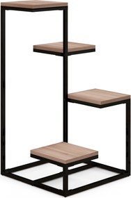 Estante para plantas e flores em metal e madeira 40 x 40 x 75,5 cm, com 4 níveis de alturas diferentes, estilo industrial preto e castanho
