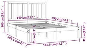 Estrutura de cama 140x190 cm madeira de pinho maciça branco