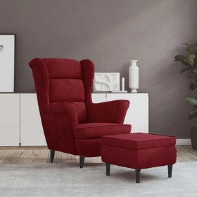 vidaXL Poltrona de descanso com banco veludo vermelho tinto