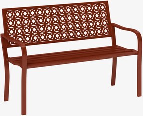 Outsunny Banco exterior, banco de jardim em aço, encosto recortado, apoios de braço, para 2 pessoas, Vermelho | Aosom Portugal