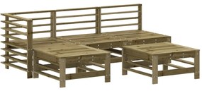 5 pcs conjunto lounge de jardim c/ almofadões pinho impregnado