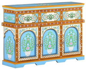 vidaXL Aparador pintado à mão 110x30x76 cm mangueira maciça multicor